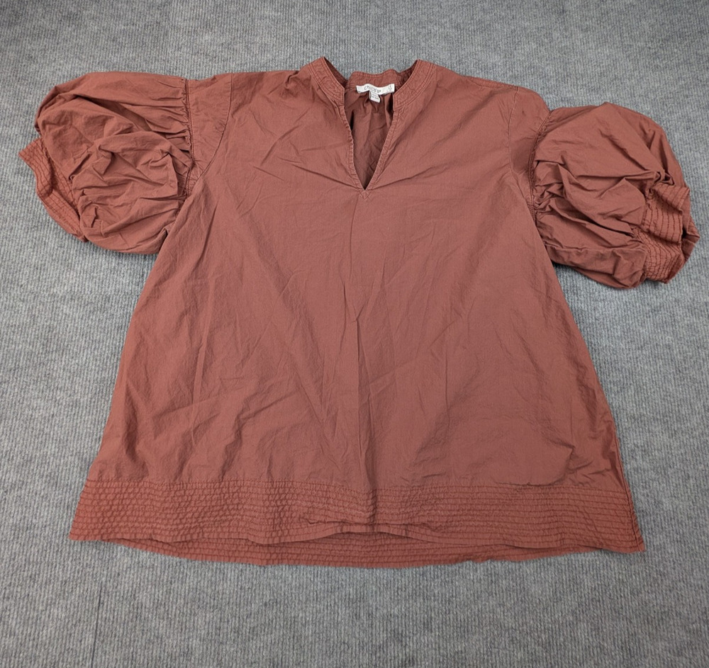 Chicos Blouse Womens 2 US 12 Puff Sleeve Cotton Poplin Cottage Minimal Staple